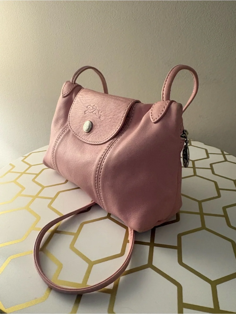 Longchamp Dusty Pink Crossbody Le Pliage Cuir Mini Bag - Picture 1 of 7